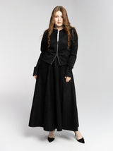 Suede Jacket double zipper & Skirt Set - Black