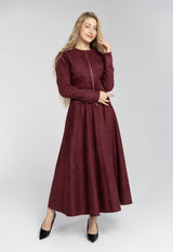 Suede Jacket double zipper & Skirt Set - Burgundy