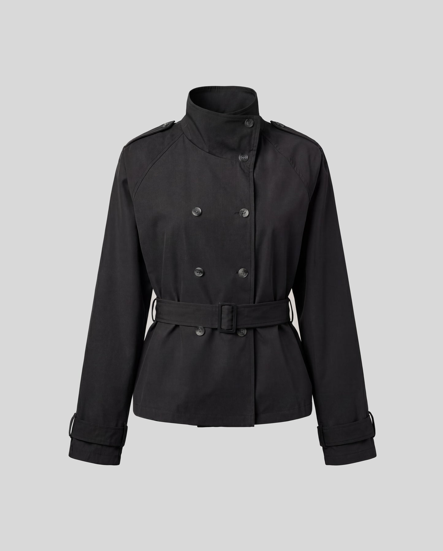 Belted Double-Breasted Trench Jacket - Black
