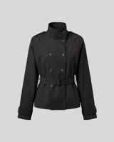 Belted Double-Breasted Trench Jacket - Black