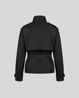 Belted Double-Breasted Trench Jacket - Black
