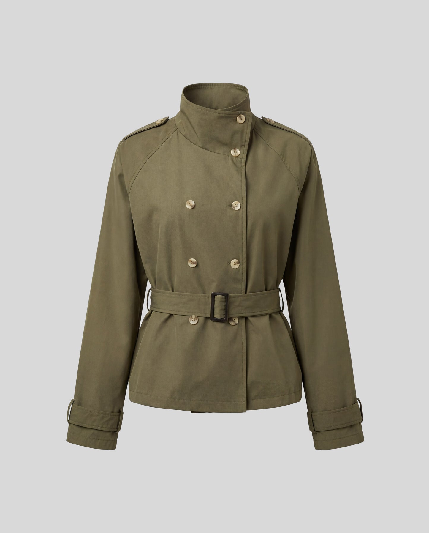 Belted Double-Breasted Trench Jacket - Olive Green