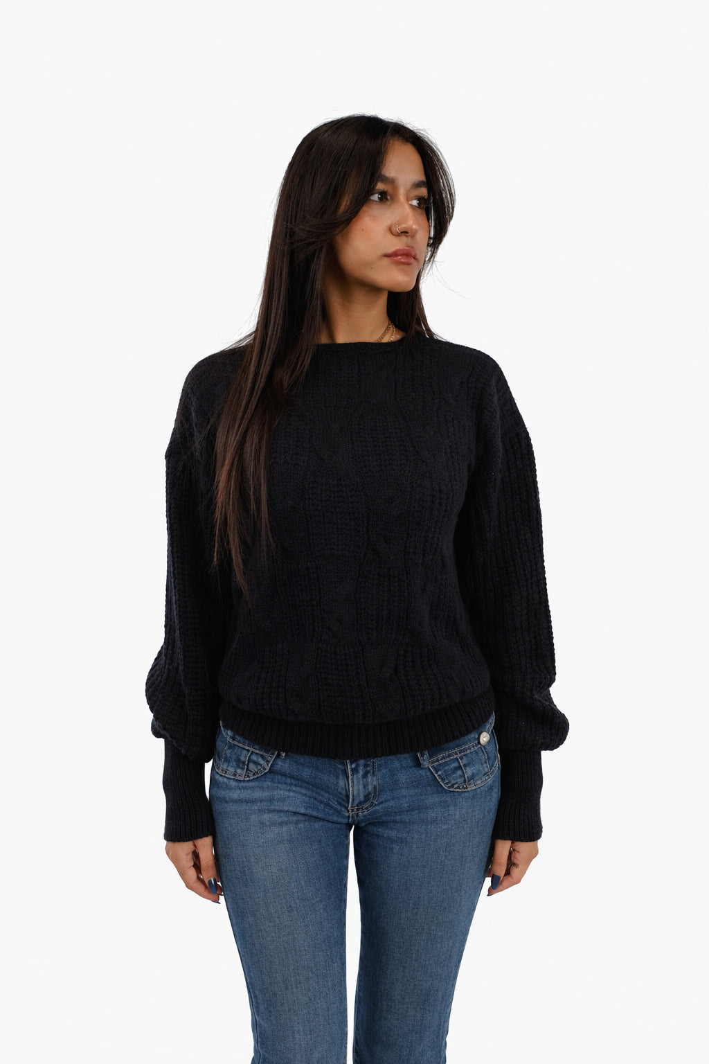 Cable Knit Sweater - Black