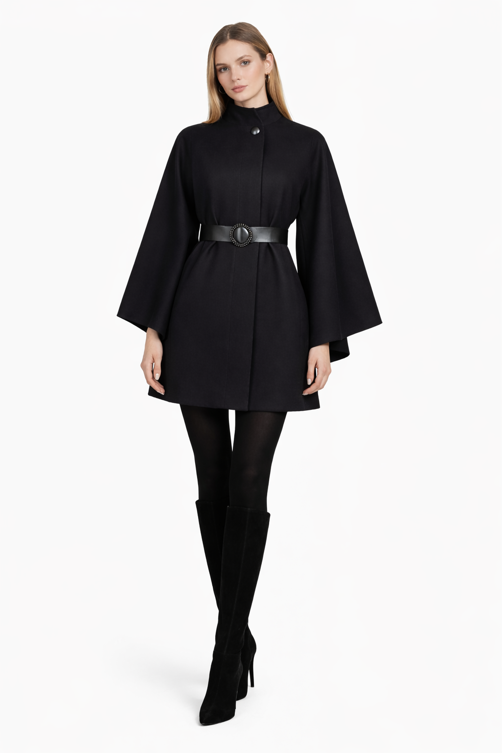 Belted Cape Coat - Black