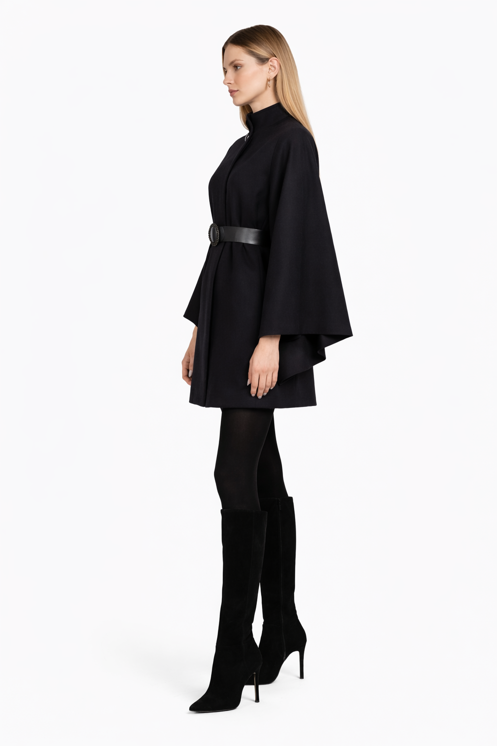 Belted Cape Coat - Black