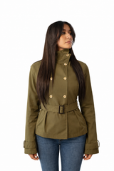 Belted Double-Breasted Trench Jacket - Olive Green