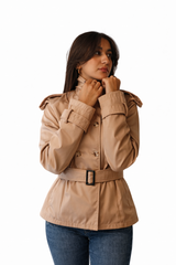 Belted Double-Breasted Trench Jacket - Beige