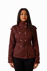 Belted Double-Breasted Trench Jacket - Brown
