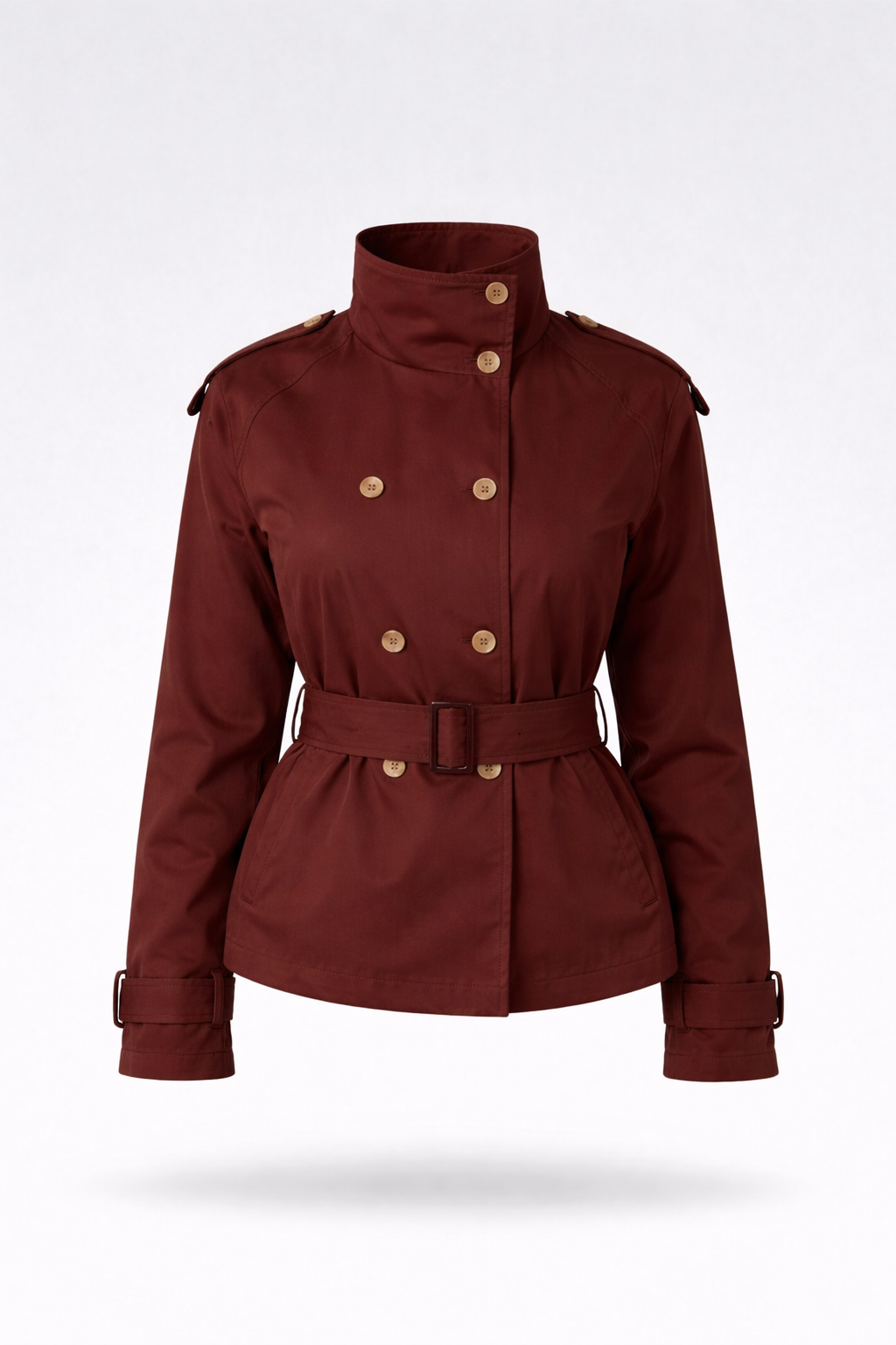Belted Double-Breasted Trench Jacket - Brown
