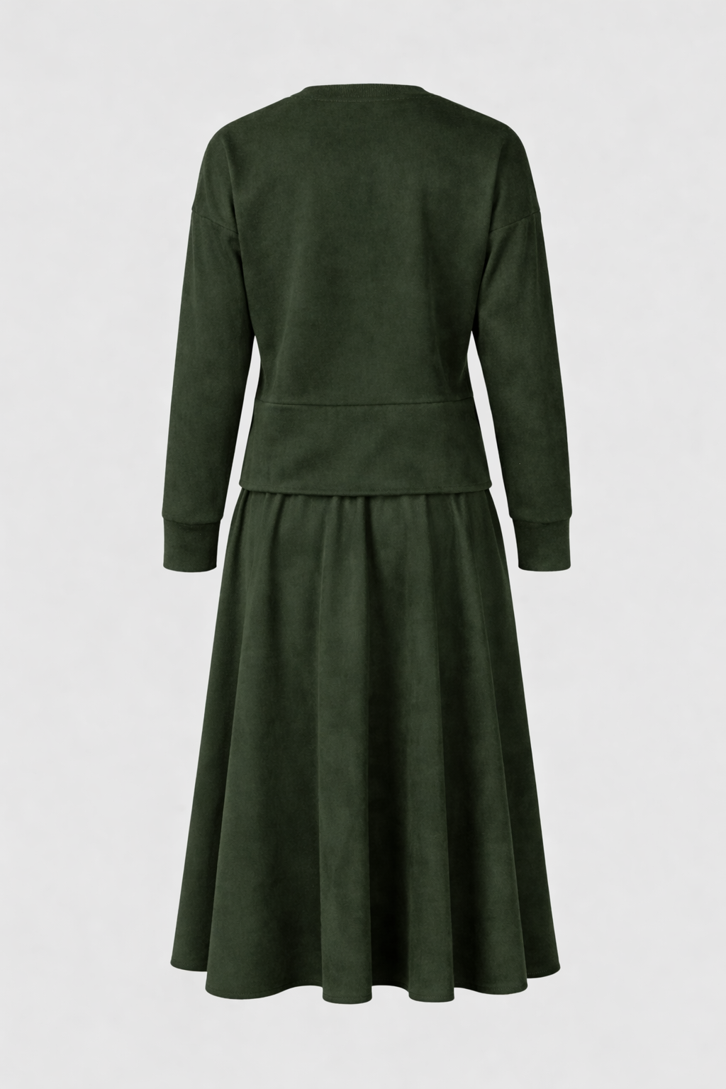 Suede Jacket double zipper & Skirt Set - Olive Green