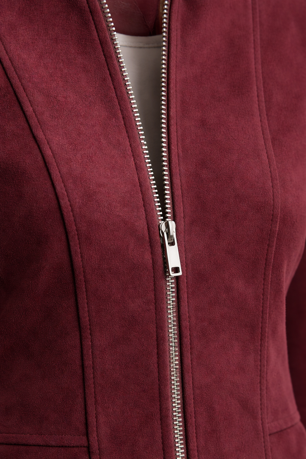Suede Jacket double zipper & Skirt Set - Burgundy